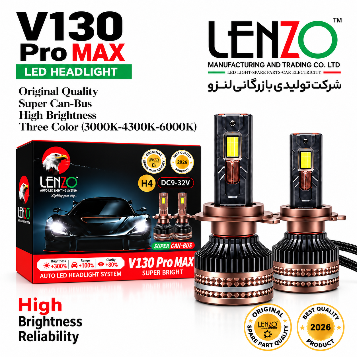 هدلایت سه رنگ لنزو V130 Pro MAX  سوپر کنباس